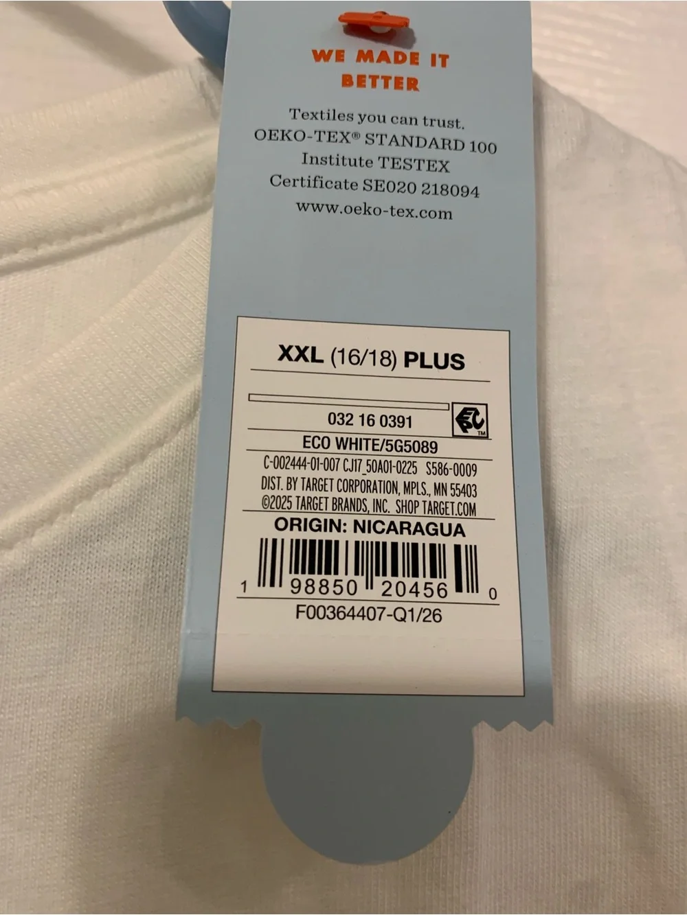 Cat & Jack NWT’s unisex eco white size XXL+ (16+18+) tee